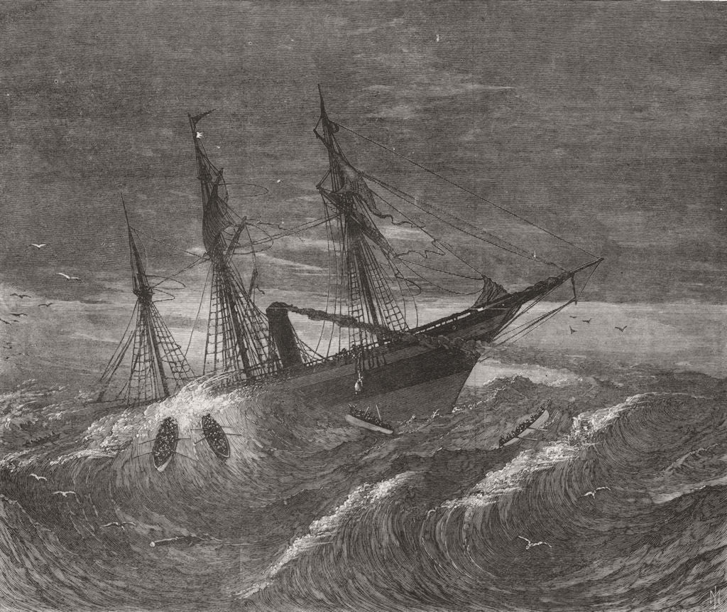 BRAZIL. Foundering of the Hibernia 1868 old antique vintage print picture